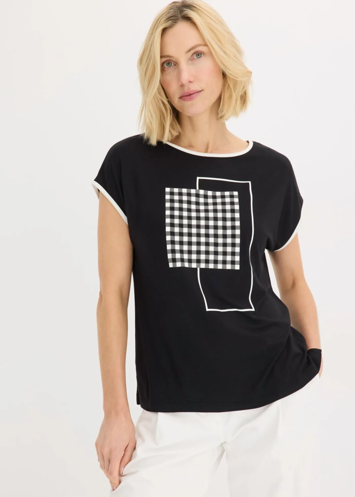 New Camiseta con estampado colocado y ribete en contraste Mujer Camisetas