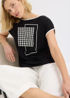 New Camiseta con estampado colocado y ribete en contraste Mujer Camisetas
