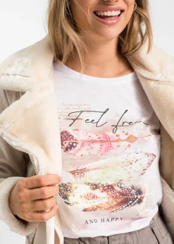 Outlet Camiseta con estampado de plumas Mujer Camisetas
