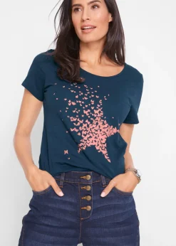 Sale Camiseta con hilo flameado y manga corta Mujer Camisetas