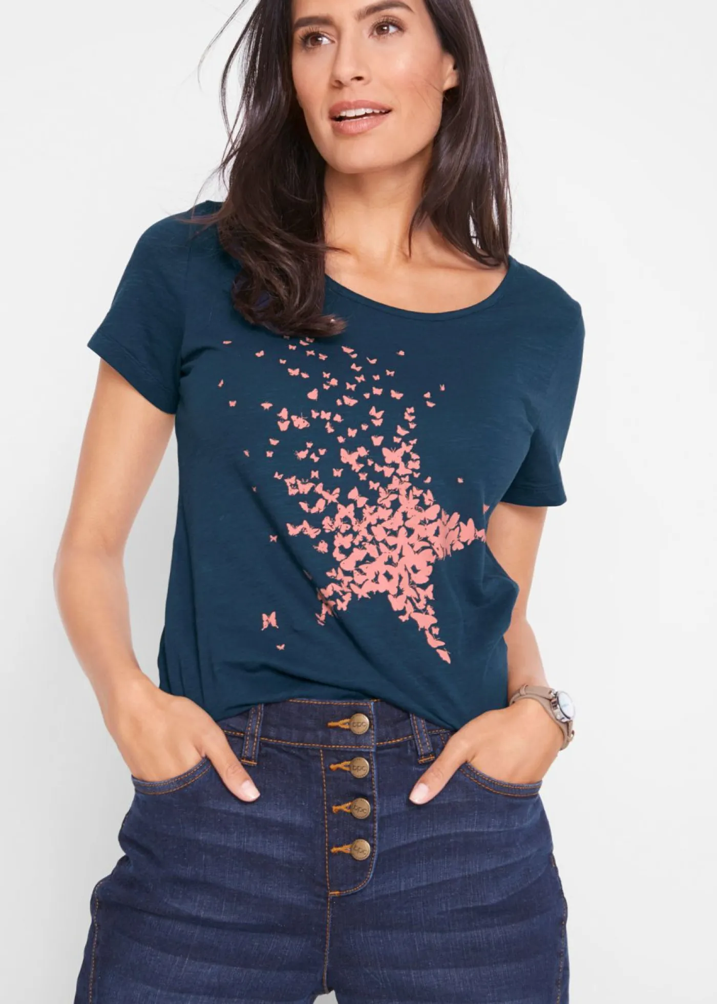 Sale Camiseta con hilo flameado y manga corta Mujer Camisetas