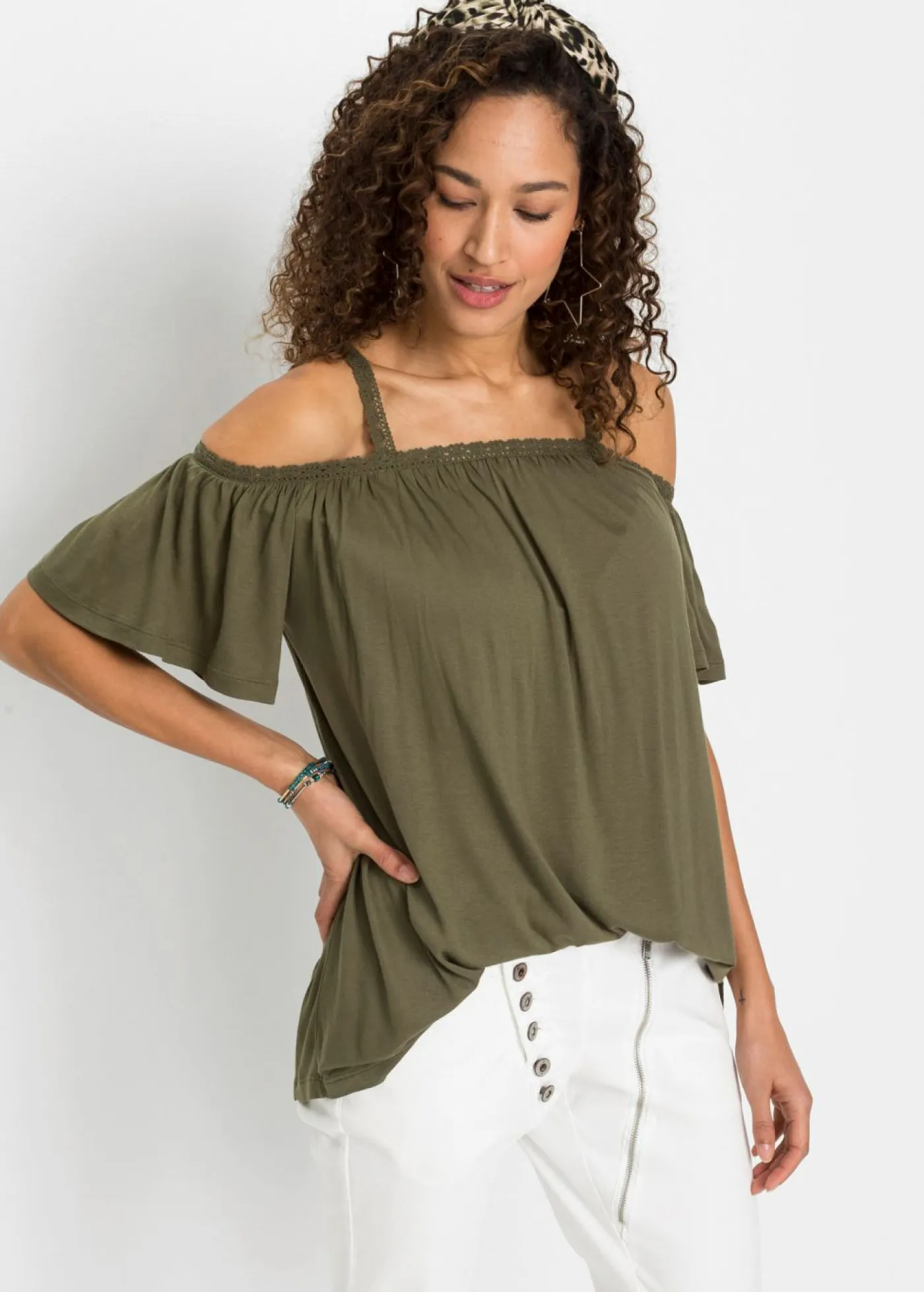 Best Camiseta con hombros al descubierto de viscosa suave Mujer Camisetas