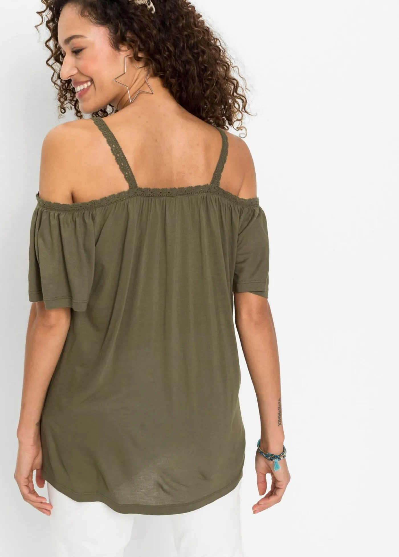 Best Camiseta con hombros al descubierto de viscosa suave Mujer Camisetas