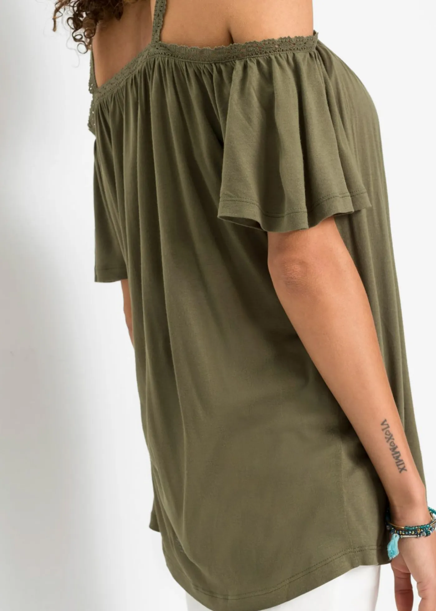 Best Camiseta con hombros al descubierto de viscosa suave Mujer Camisetas