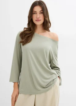 New Camiseta con hombros descubiertos de suave mezcla de modal Mujer Esenciales|Camisetas
