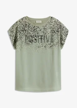 New Camiseta con inserto de malla y piedras brillantes Mujer Camisetas