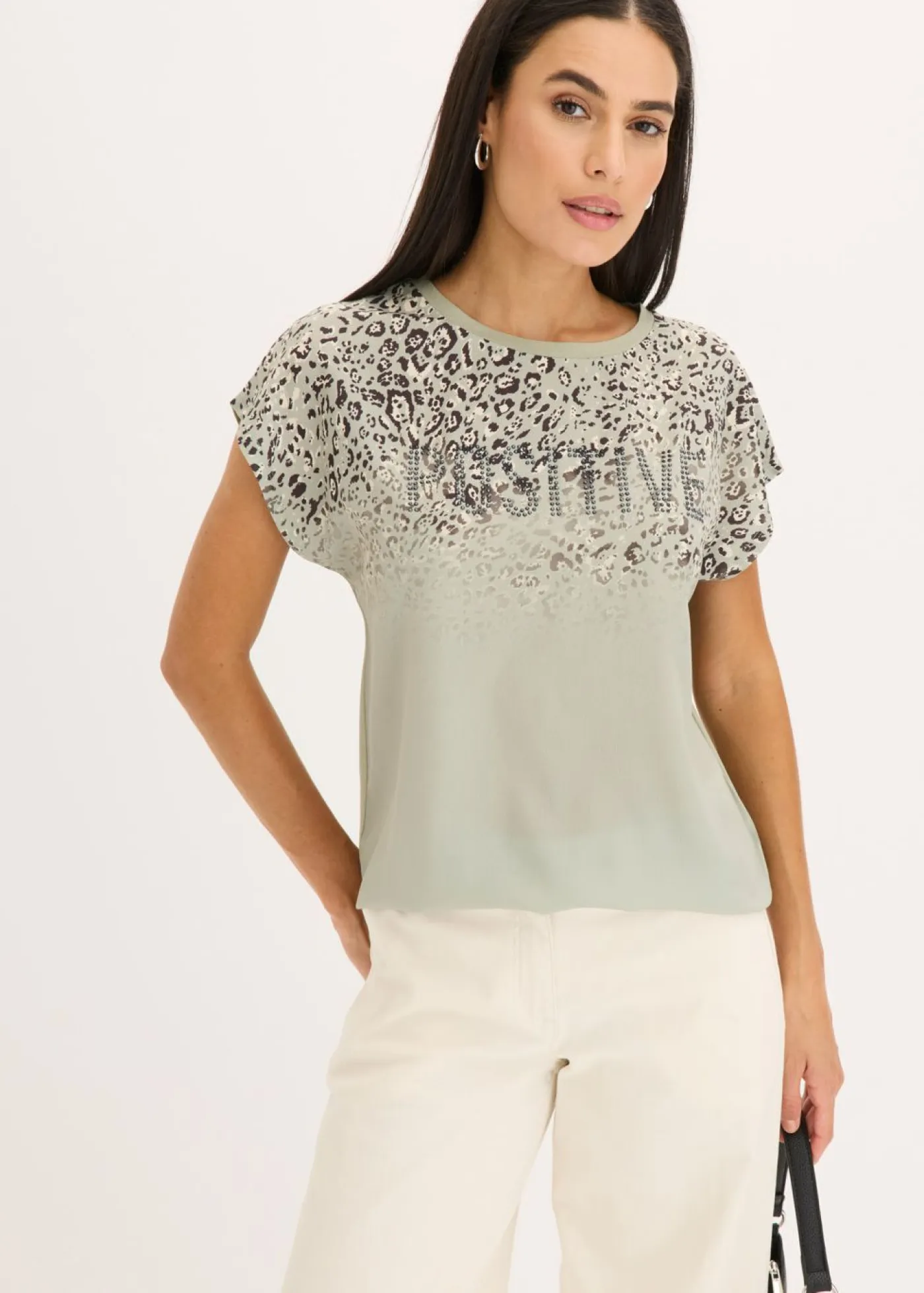 New Camiseta con inserto de malla y piedras brillantes Mujer Camisetas