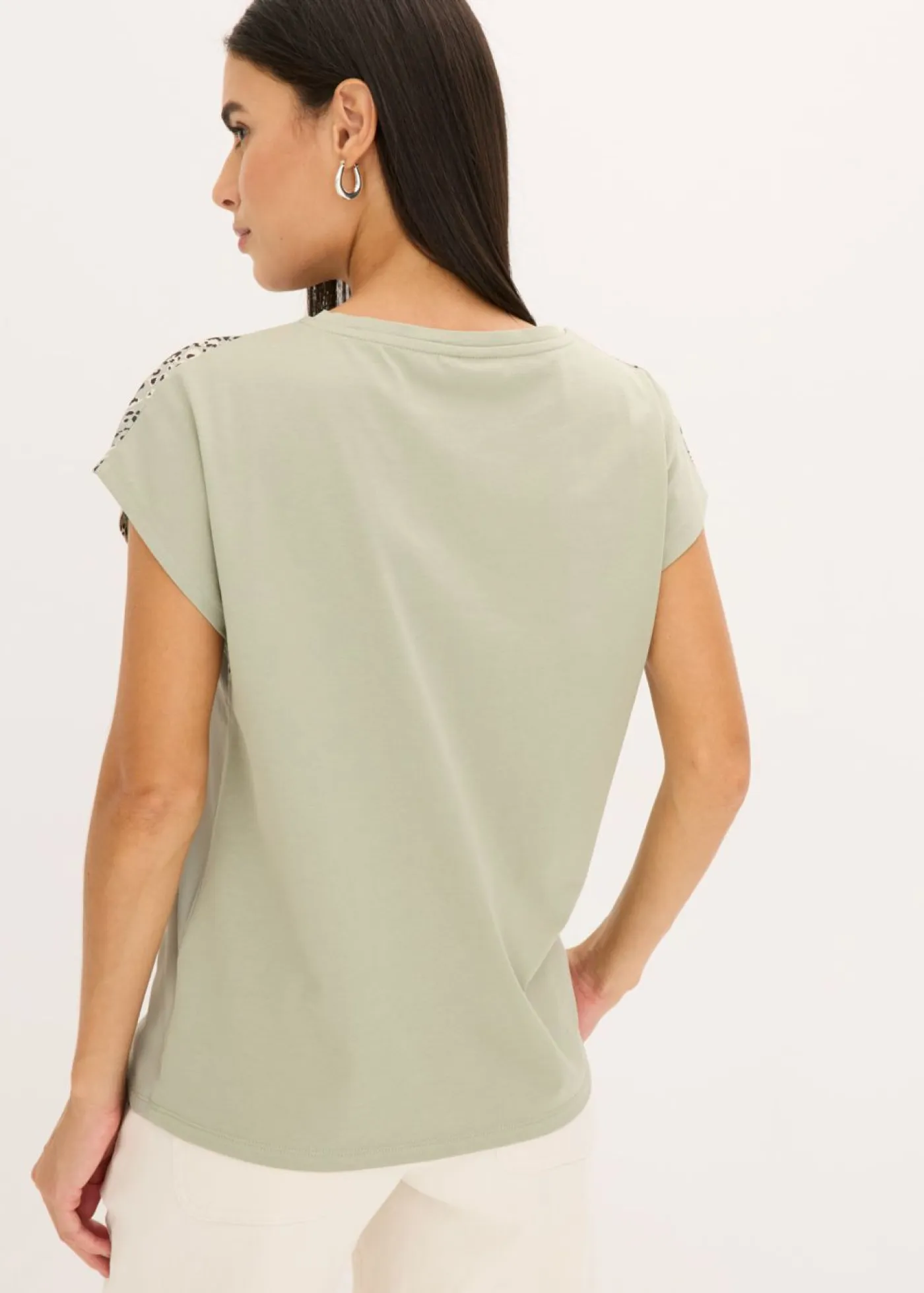 New Camiseta con inserto de malla y piedras brillantes Mujer Camisetas