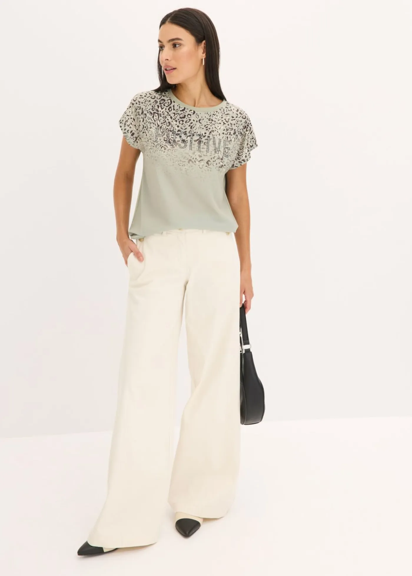 New Camiseta con inserto de malla y piedras brillantes Mujer Camisetas