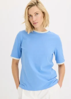 Outlet Camiseta con ribete de encaje Mujer Camisetas|Novedades