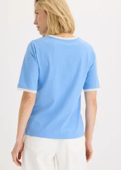Outlet Camiseta con ribete de encaje Mujer Camisetas|Novedades