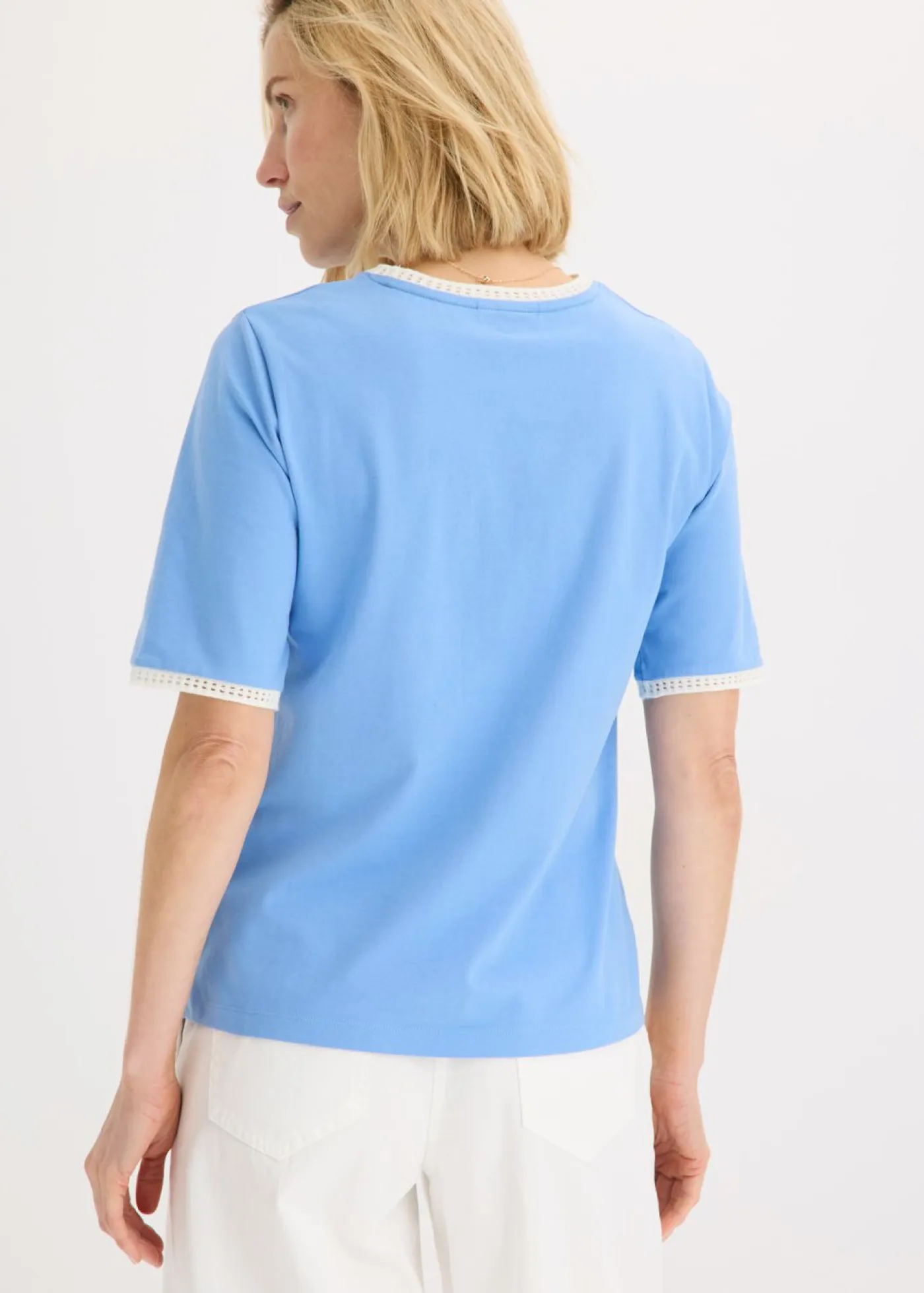 Outlet Camiseta con ribete de encaje Mujer Camisetas|Novedades