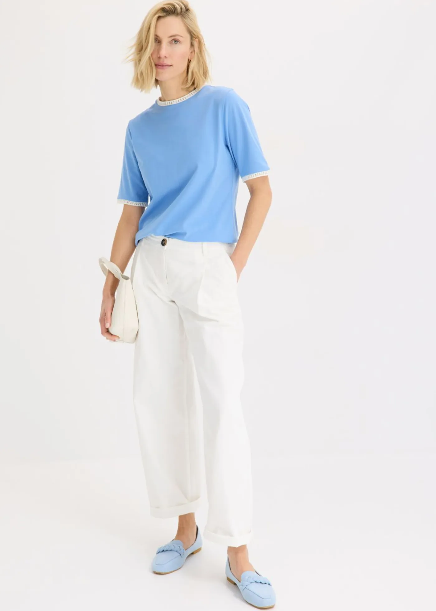 Outlet Camiseta con ribete de encaje Mujer Camisetas|Novedades