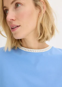 Outlet Camiseta con ribete de encaje Mujer Camisetas|Novedades