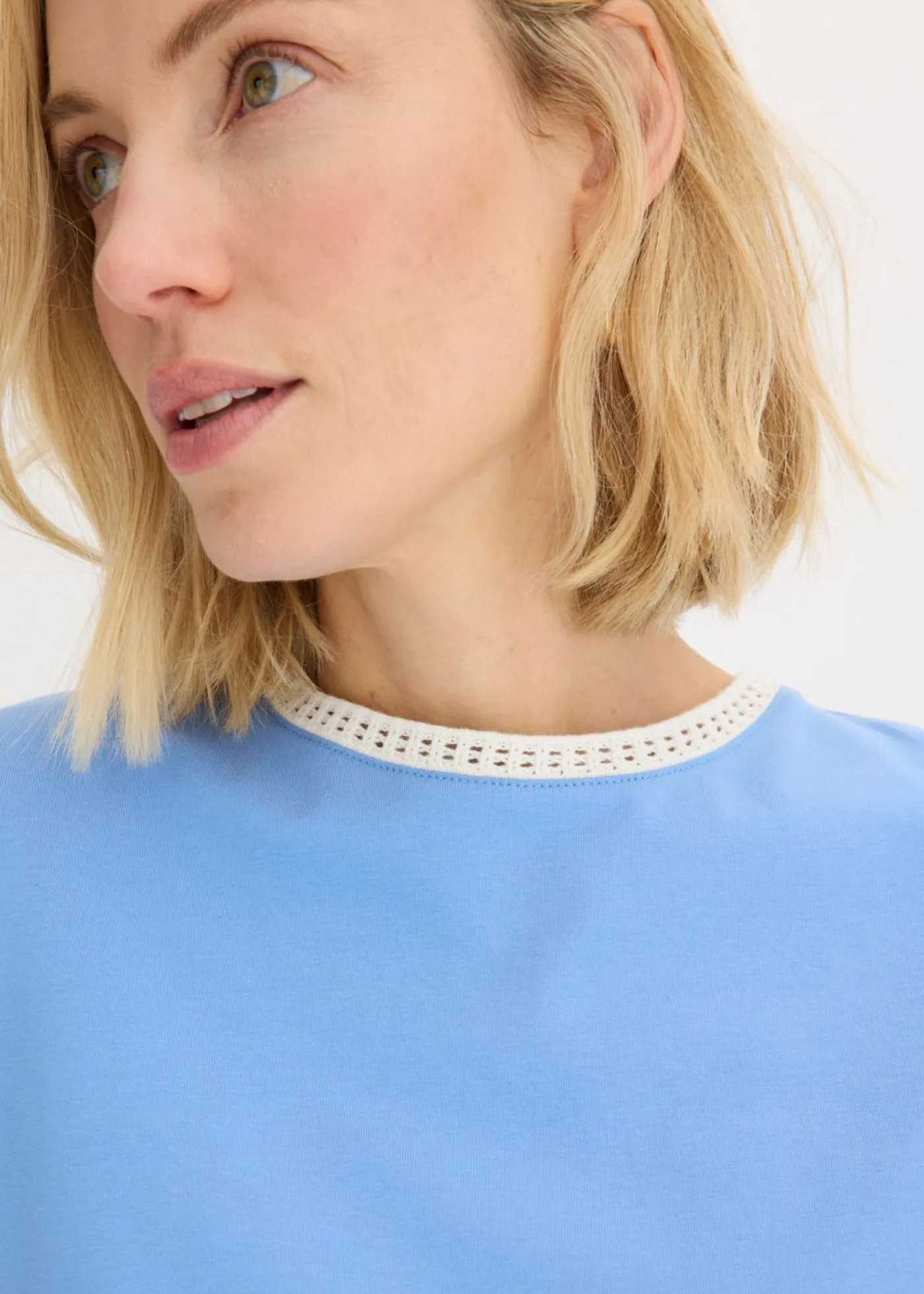 Outlet Camiseta con ribete de encaje Mujer Camisetas|Novedades