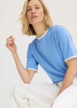 Outlet Camiseta con ribete de encaje Mujer Camisetas|Novedades