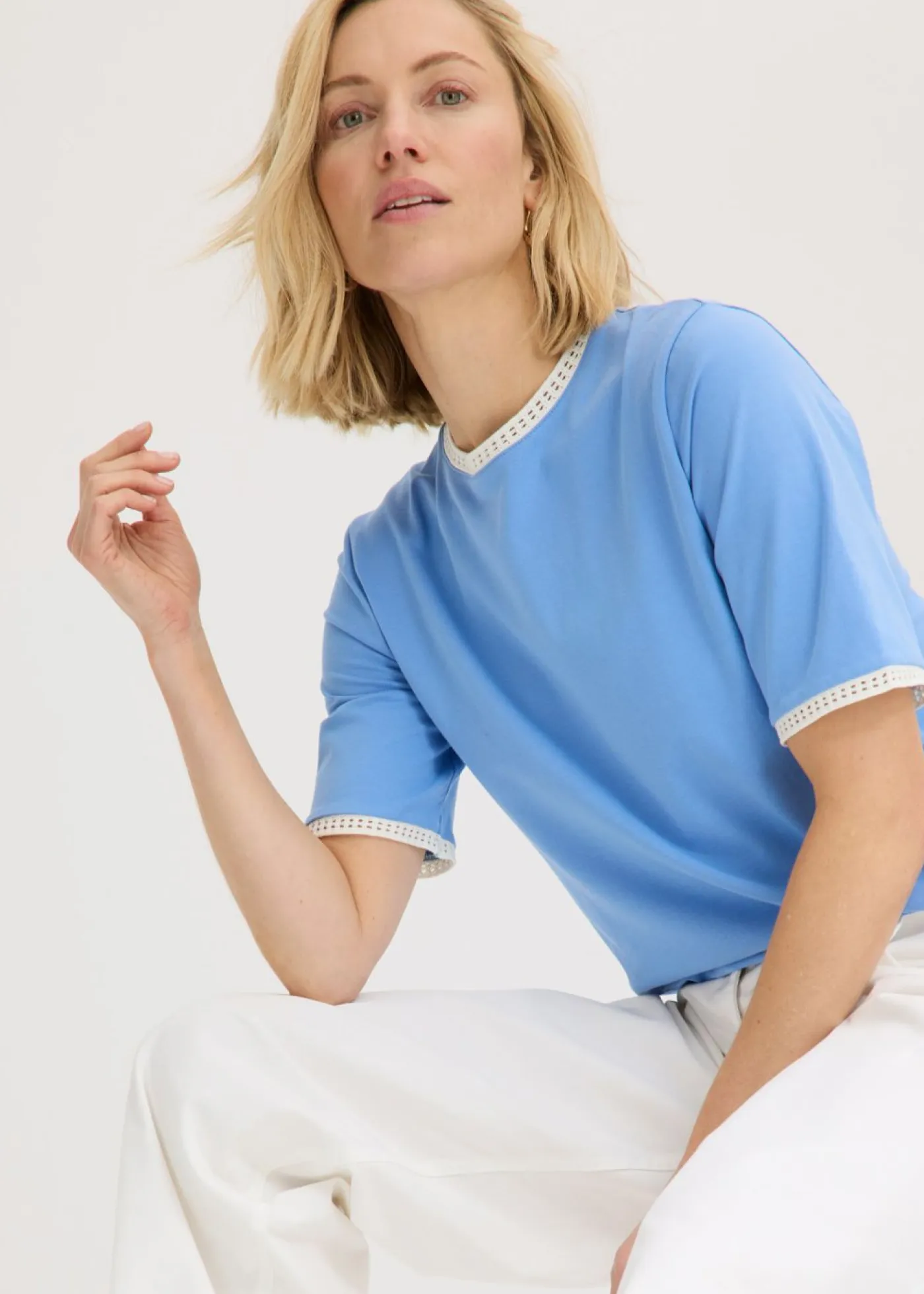 Outlet Camiseta con ribete de encaje Mujer Camisetas|Novedades