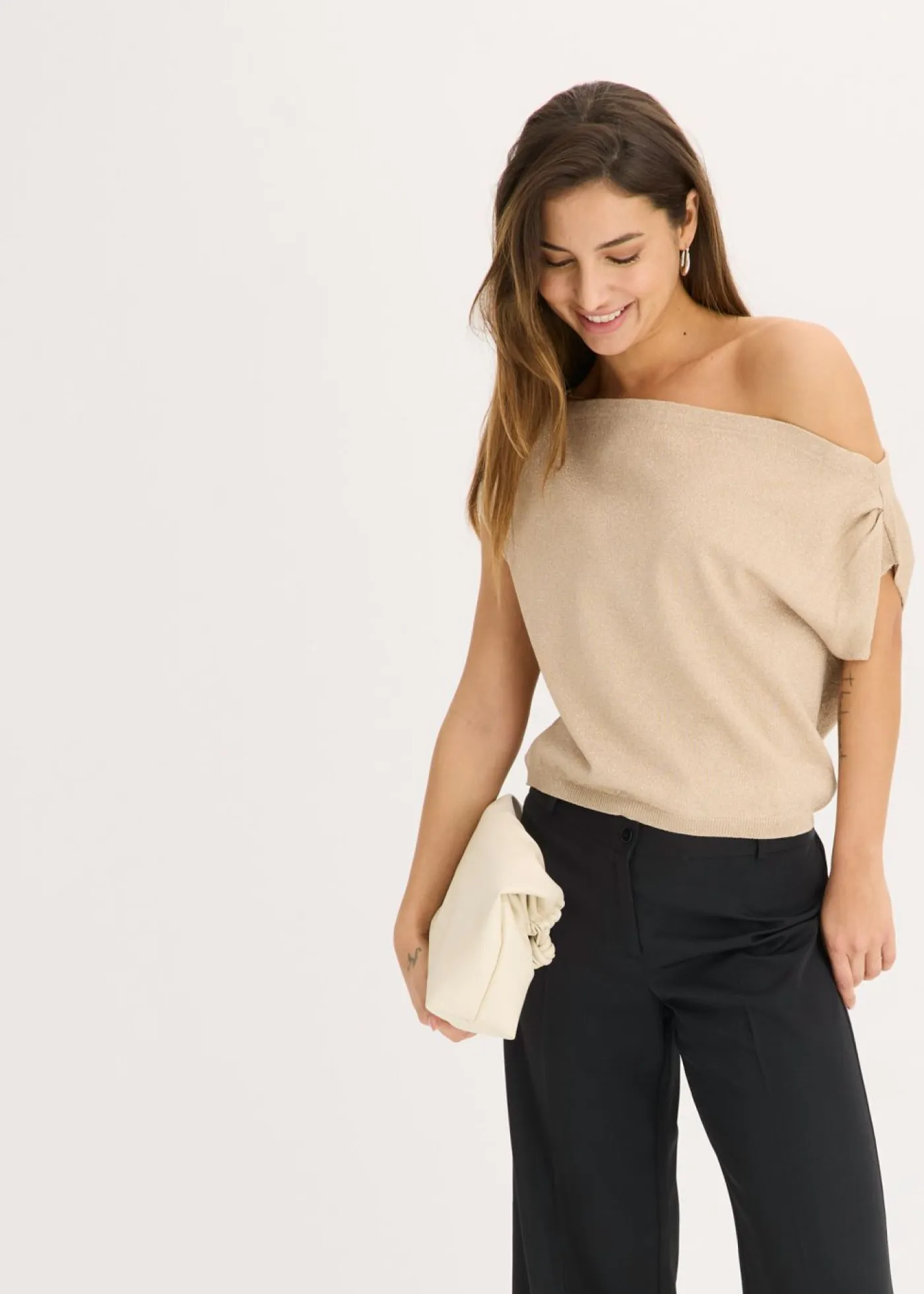 Camiseta con un hombro al descubierto Mujer Camisetas|Ropa De Punto