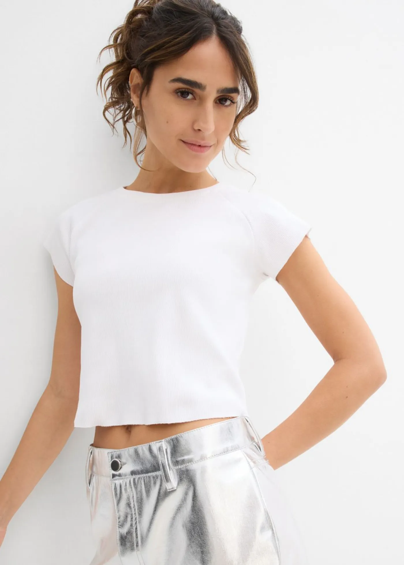 Clearance Camiseta corta de canalé Mujer Camisetas