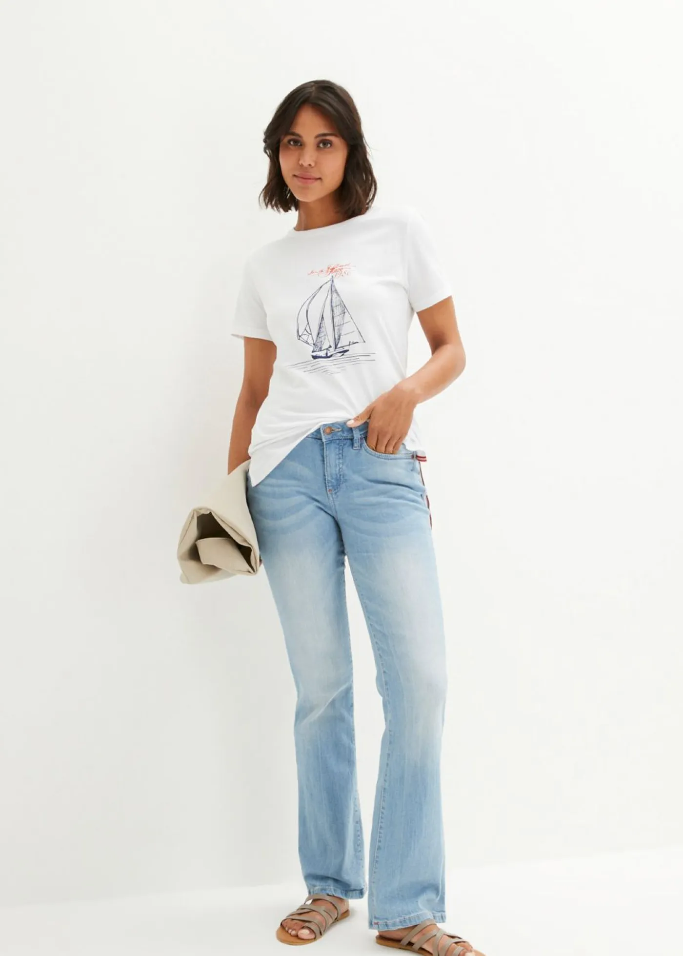 Sale Camiseta de algodón con abertura lateral y estampado Mujer Camisetas