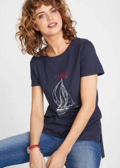 Hot Camiseta de algodón con abertura lateral y estampado Mujer Camisetas