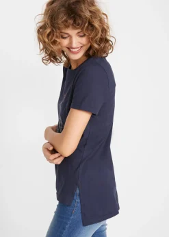 Hot Camiseta de algodón con abertura lateral y estampado Mujer Camisetas