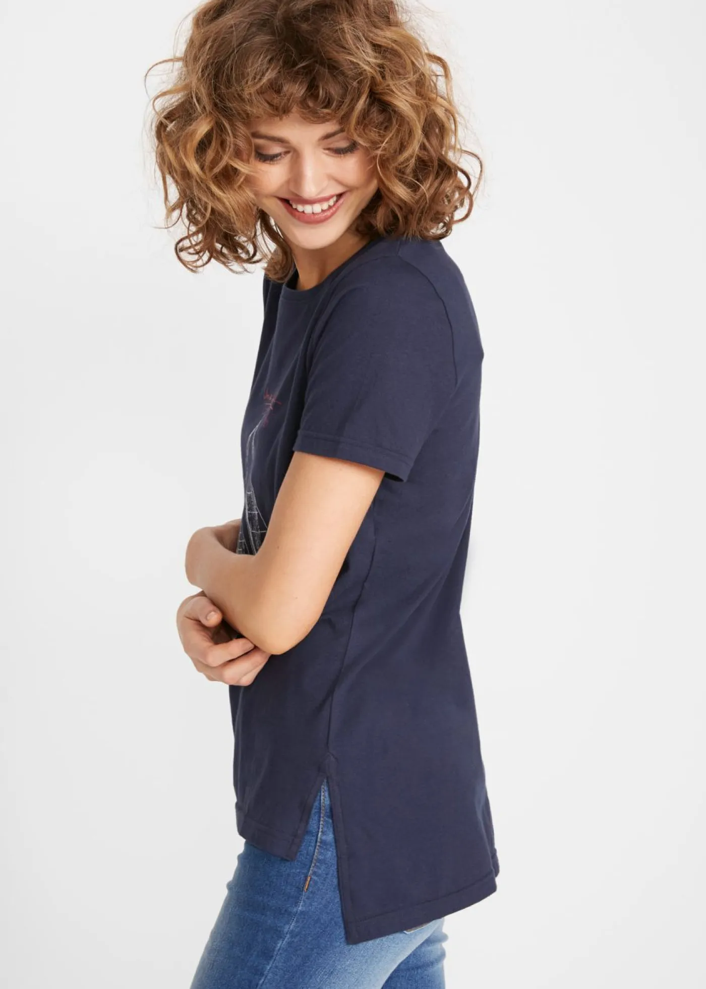 Hot Camiseta de algodón con abertura lateral y estampado Mujer Camisetas