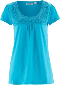 Sale Camiseta de algodón con encaje y manga corta Mujer Camisetas