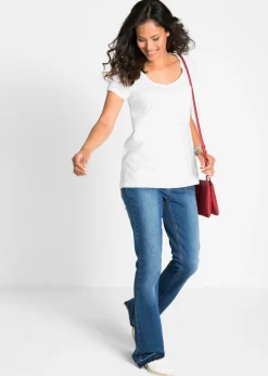 Clearance Camiseta de algodón con encaje y manga corta Mujer Camisetas