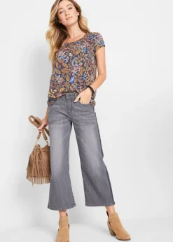 Outlet Camiseta de algodón con estampado y manga corta Mujer Camisetas
