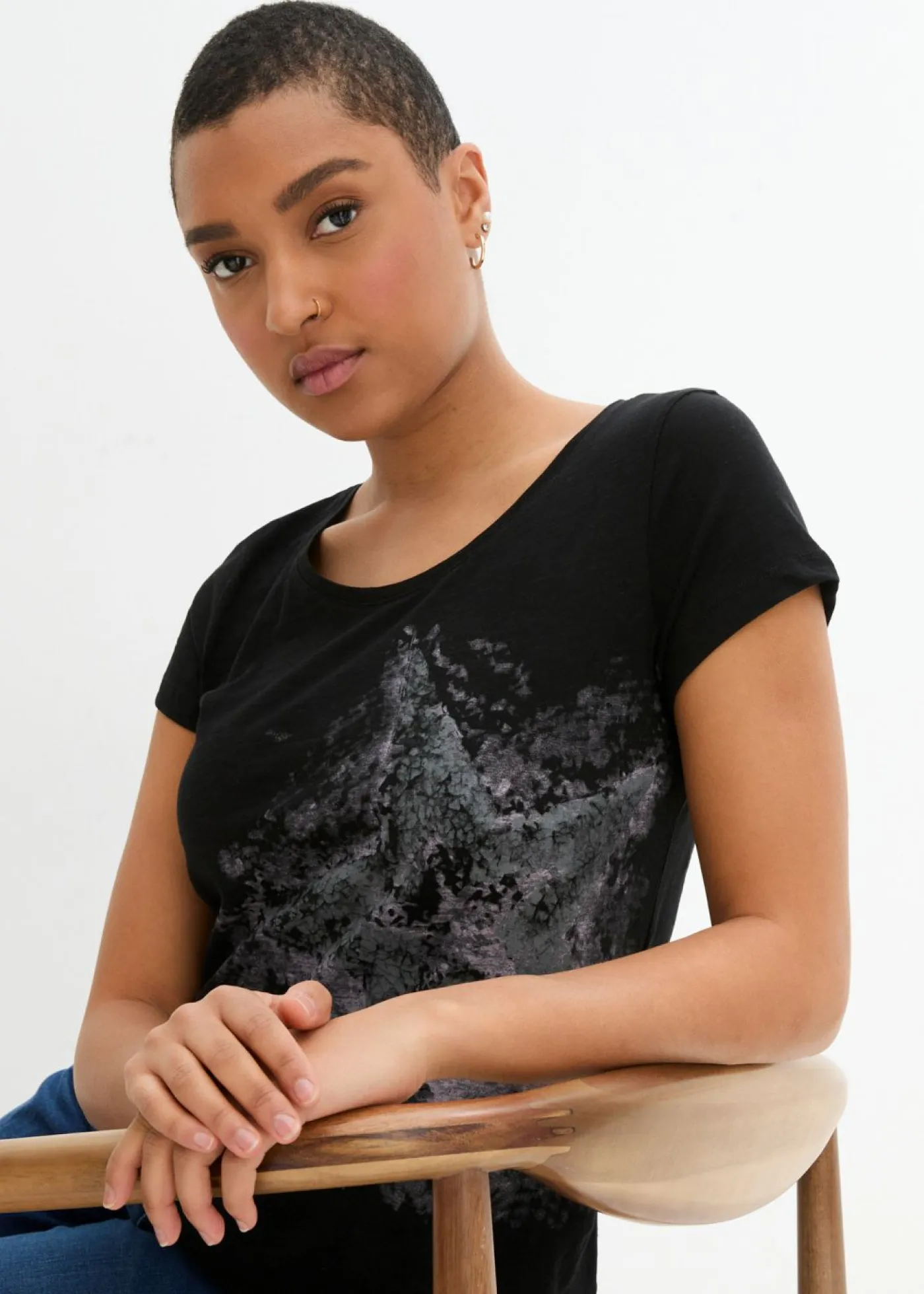 Sale Camiseta de algodón e hilo flameado con manga corta Mujer Camisetas