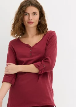 Best Camiseta de algodón orgánico puro con botones Mujer Camisetas