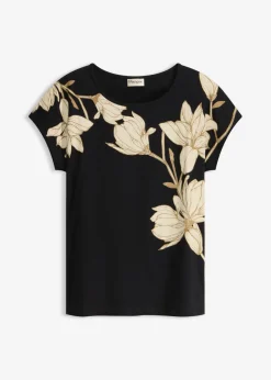 Best Camiseta de algodón orgánico con estampado de flores Mujer Camisetas