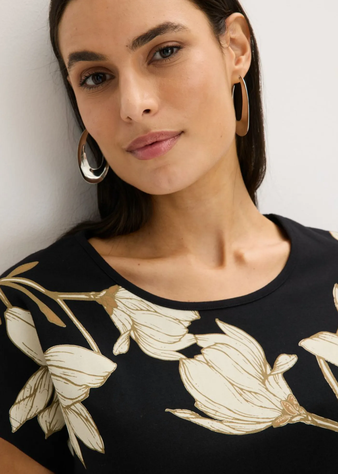 Best Camiseta de algodón orgánico con estampado de flores Mujer Camisetas