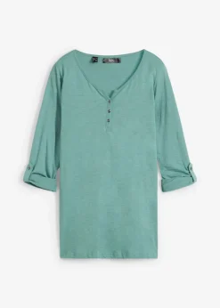 New Camiseta de algodón orgánico puro con botones Mujer Camisetas