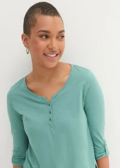 New Camiseta de algodón orgánico puro con botones Mujer Camisetas