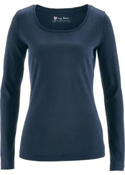 Camiseta de algodón orgánico puro con manga larga Mujer Básicos|Camisetas