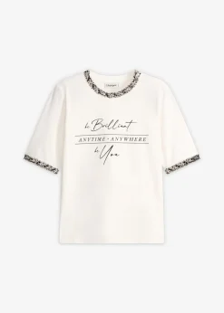 Hot Camiseta de algodón orgánico con cinta decorativa Mujer Camisetas