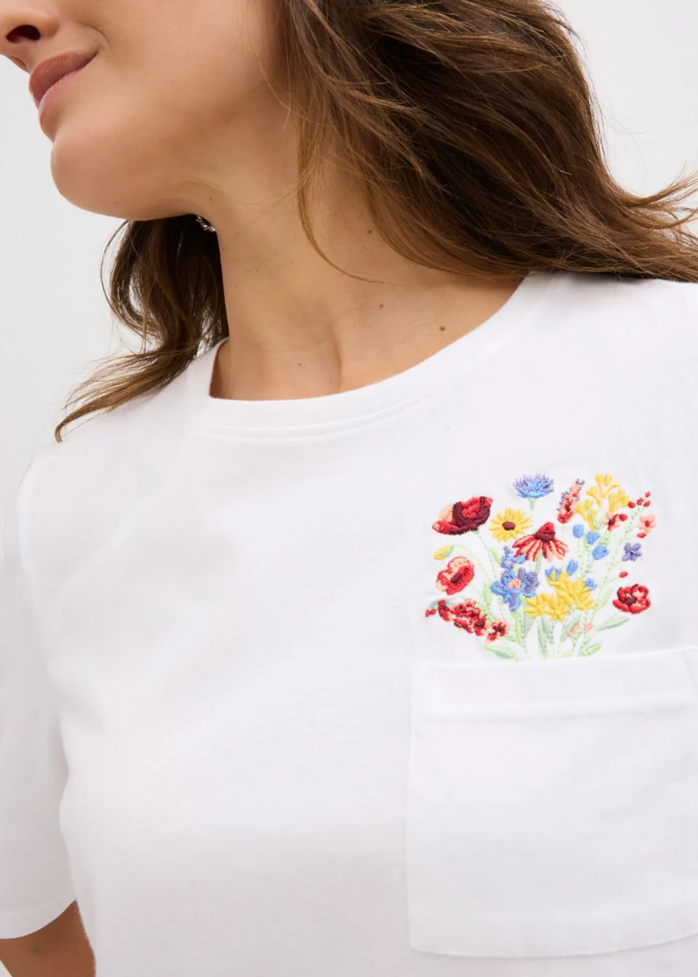 New Camiseta de algodón orgánico puro con bordado Mujer Camisetas