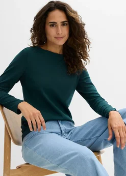 Best Camiseta de algodón orgánico puro con manga larga Mujer Básicos|Camisetas