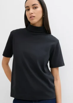 Online Camiseta de algodón orgánico puro con cuello alto Mujer Esenciales|Camisetas