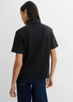 Online Camiseta de algodón orgánico puro con cuello alto Mujer Esenciales|Camisetas