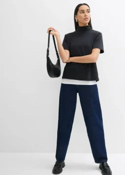 Online Camiseta de algodón orgánico puro con cuello alto Mujer Esenciales|Camisetas