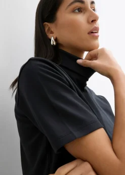 Online Camiseta de algodón orgánico puro con cuello alto Mujer Esenciales|Camisetas