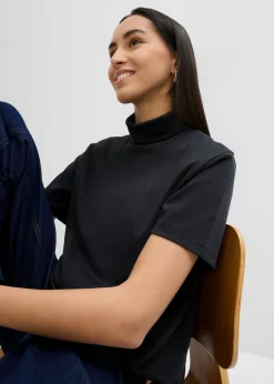 Online Camiseta de algodón orgánico puro con cuello alto Mujer Esenciales|Camisetas