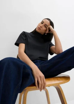 Online Camiseta de algodón orgánico puro con cuello alto Mujer Esenciales|Camisetas