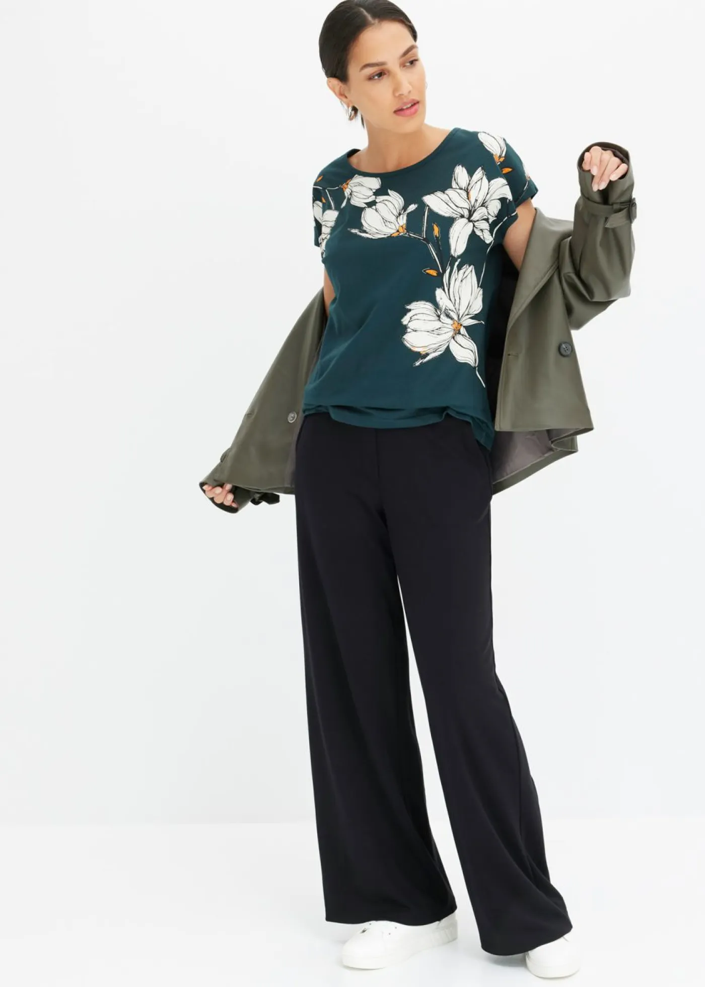 Outlet Camiseta de algodón orgánico con estampado de flores Mujer Camisetas