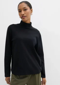 Camiseta de algodón orgánico puro con cuello alto Mujer Esenciales|Camisetas