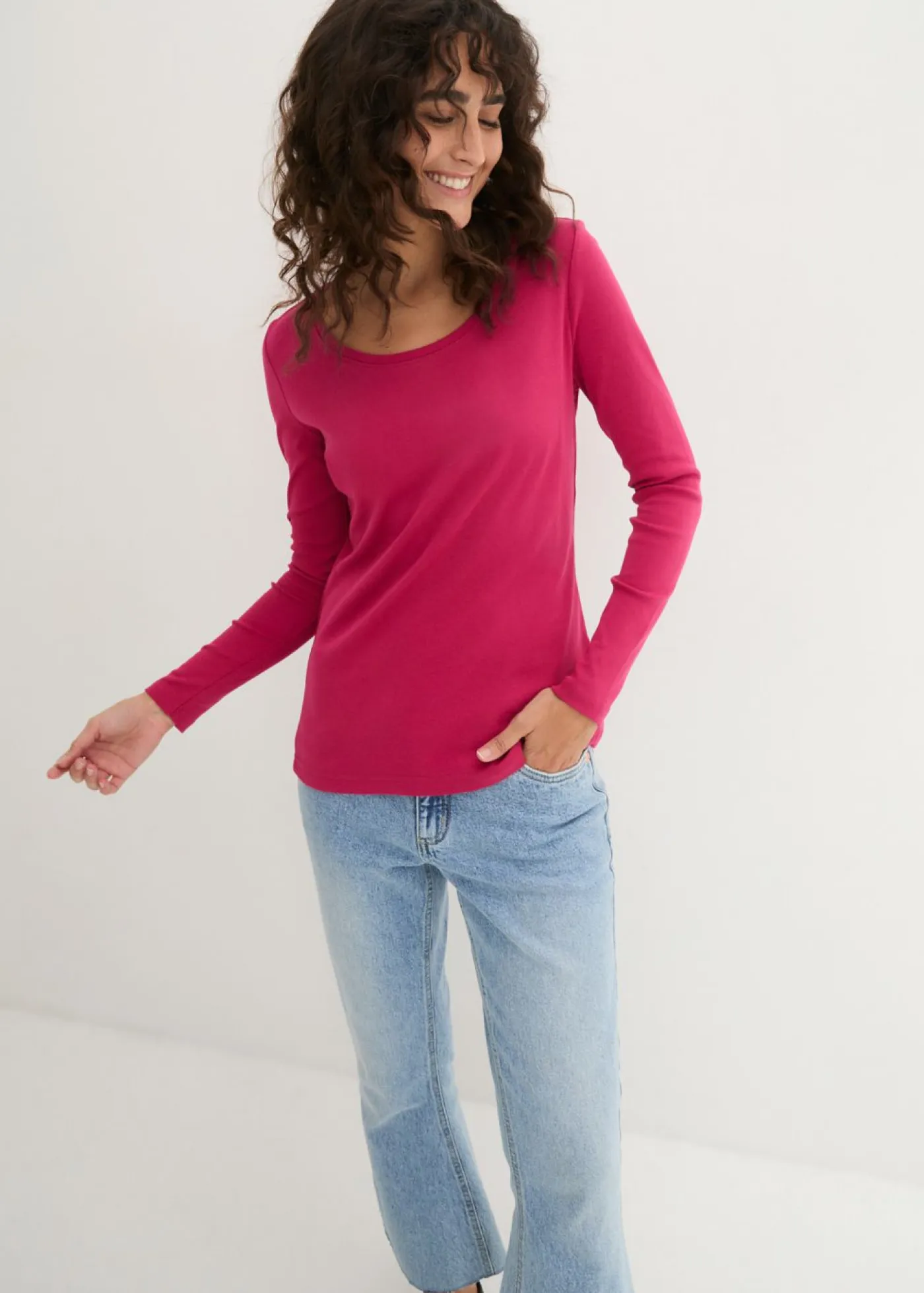 Best Camiseta de algodón orgánico puro con manga larga Mujer Básicos|Camisetas