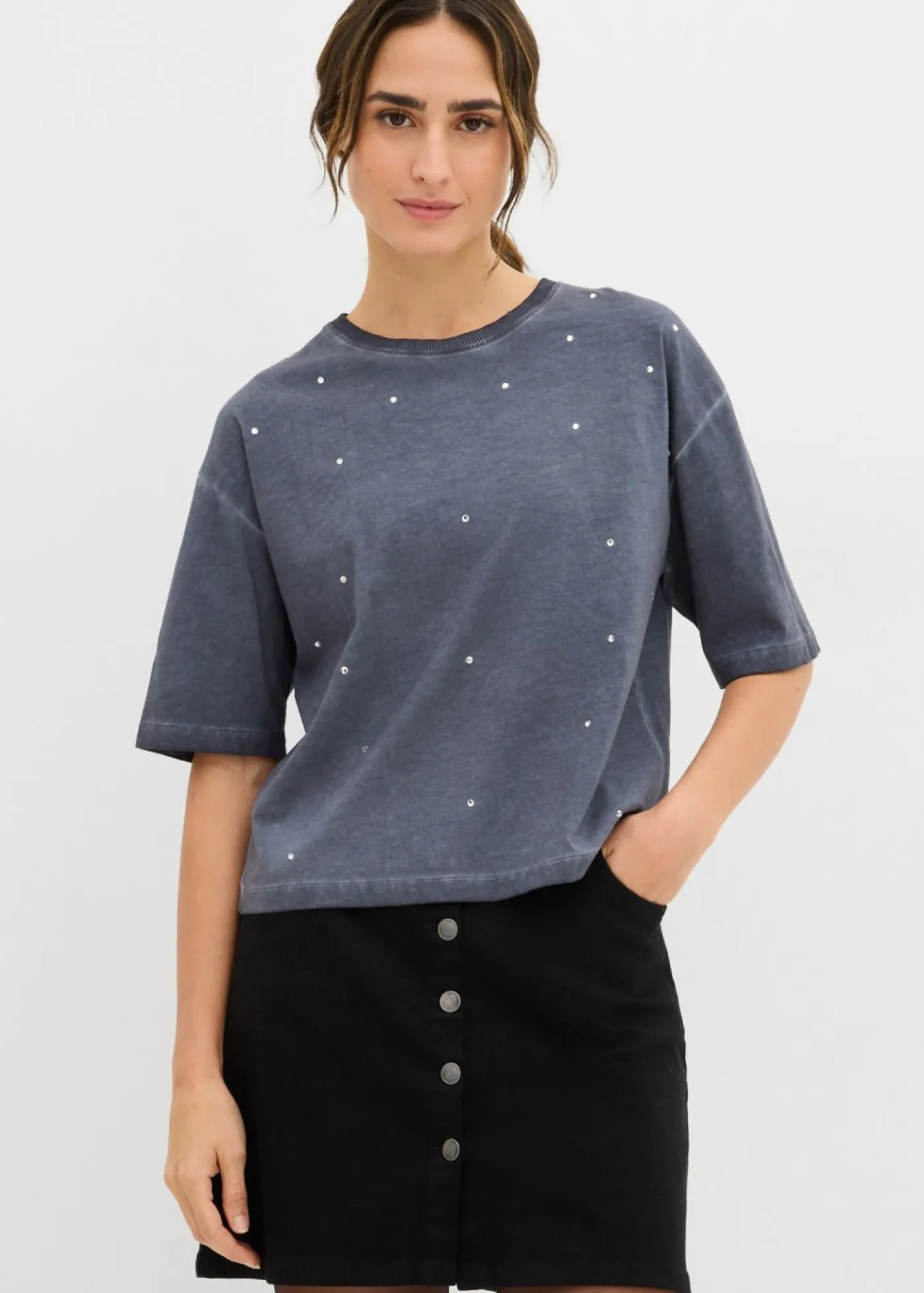 Sale Camiseta de algodón puro con piedras brillantes Mujer Camisetas
